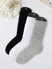 3/6 Pairs Women Solid Color Velvet Thickened Warm Mid-Calf Socks, Soft Skin-Friendly Slimming Versatile Socks, Japanese Korean Style For Commute And Daily Wear (Excluding Sock Card) - Multicolor - View 4