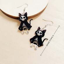 1对个性化亚克力印花骷髅猫吊坠耳环（女士款）