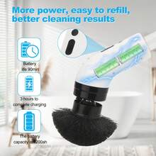 IAGREEA 2026 Electric Spin Scrubber, An Electric Cleaning Brush That Is And Features A Rotating Design. It Can Use Cleaning Solutions And Comes With 9/7/5 Interchangeable Brush Heads, 1500mAH, Offering 2 Adjustable Speeds. This Versatile Scrubber Is Suitable For Bathrooms, Kitchens, Bathtubs, Tiles, Sinks, Walls, Windows, And Cars. - Black and White - View 6