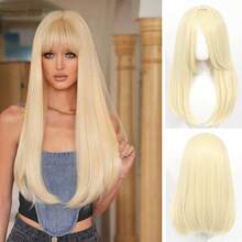 YEWELL 20英寸耐热合成纤维波波头假发，带刘海，粉色、蓝色、绿色、黑色、金色、白色可选，直发波波头假发，易于打理，耐热合成纤维假发，中分直发波波头假发，天然柔软纤维假发 - 彩色 - 查看 9