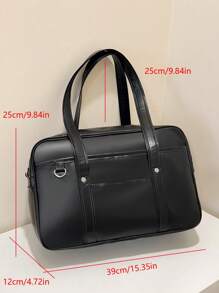 正式简约时尚 OL 托特包，女士 PU 皮革手提包，纯色个性化大容量单肩包，适合工作 - 黑色 - 查看 9