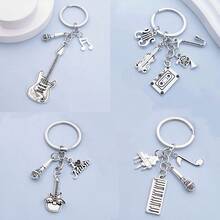 1 chiếc móc khóa unisex dành cho người yêu nhạc, hình đàn guitar, nốt nhạc, kèn trumpet, piano, micro, nhạc cụ, phụ kiện DIY, quà tặng lễ hội âm nhạc, móc khóa túi xách, phụ kiện móc khóa ví, móc chìa khóa phong cách Y2K Gothic - Bạc - Xem 2