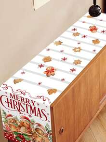 1 pezzo Runner da tavolo natalizio, 180*35cm, in poliestere con disegni di omini di pan di zenzero e alberi di Natale, decorazioni per Capodanno 2026 per la casa, la cucina e la sala da pranzo, forniture festive - Multicolore - Visualizzare 4