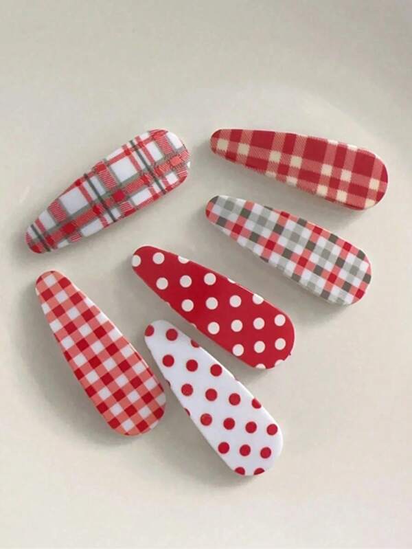 6/12 Rode haarspeld met stippen, geruite haarspeld, kerstgeruite haaraccessoires, platte haarspeld, haaraccessoires, geschikt voor dagelijks gebruik door meisjes, fotoshoot, feest, cadeau, modeaccessoires, vakantiecadeaus, cadeaus voor het begin van het schooljaar, willekeurige kleuren, klauwklemmen, haarklemmen, haarclips, haarspeldjes, haarspeldjes
