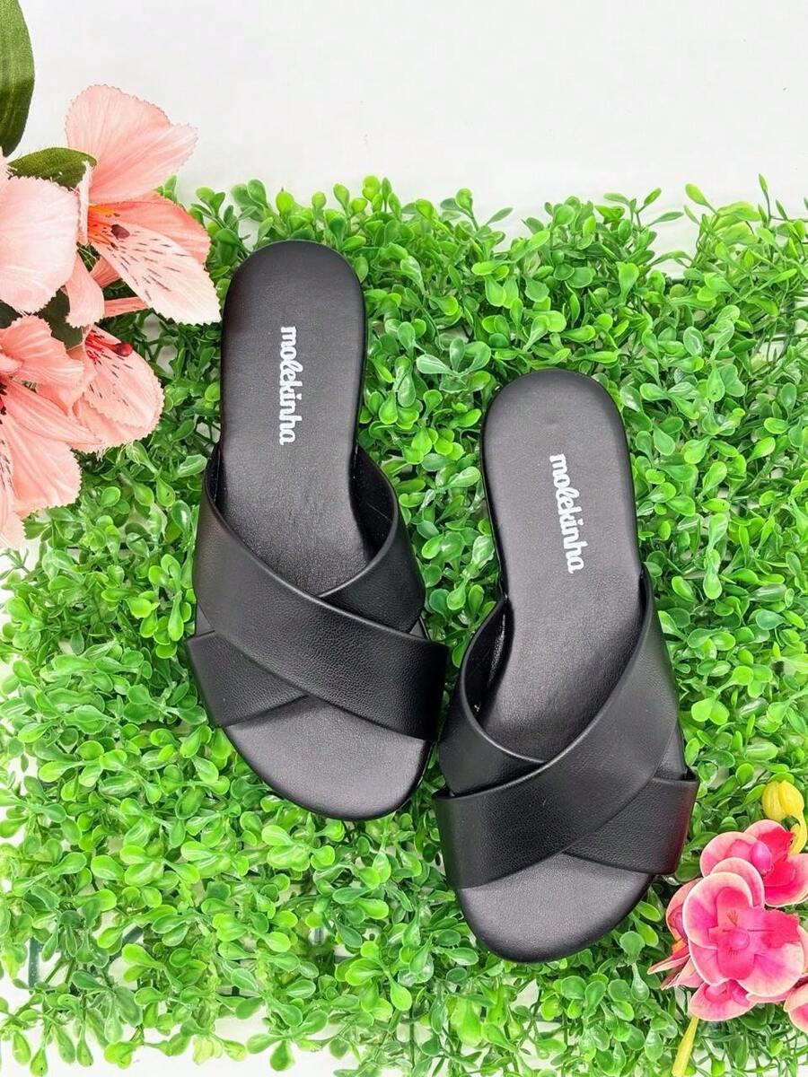 Girls' Flat Sandals, Slide Molekinha, Comfortable Youth - Napa Black - View 1