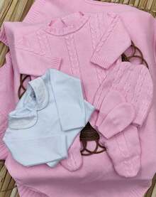 Maternity Leave Knitted Baby Jumpsuit - Pink - View 1