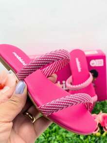 Girls' Flat Sandals, Slide Molekinha, Comfortable Youth - Pink Sorrento - View 4