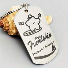 1 pieza Llavero inspirador de moda, material de acero inoxidable, texto clásico grabado, forma redonda con clip de anillo, regalo ideal para seres queridos y amigos