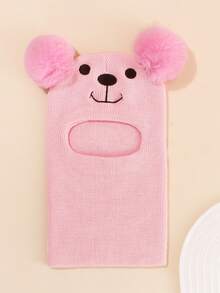 1 szt. Zestaw czapki i szalika dla dzieci w wieku 1-6 lat, uroczy, podwójny, dzianinowy, kominiarka z haftowanym misiem, miękka i wygodna czapka z kapturem, odpowiednia na jesienno-zimowe upały na świeżym powietrzu