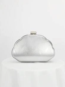Shell-Shaped PU Leather Box Clutch Bag, Evening Bag, Formal Bag, Prom Bag, Handbag With Chain ,Wedding - Silver - View 6