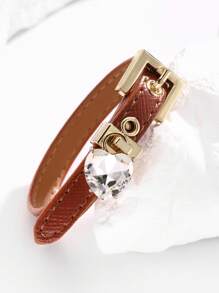 1pc Faux Diamond Bracelet, Leather Cuff With Rhinestones, High-Quality Electroplated Non-Fading, Suitable For Women's Daily Wear, Holiday Gift Choice