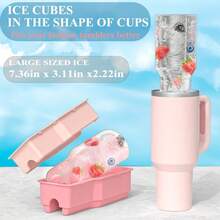 Ice Cube Tray For 40 Oz Tumbler Cup, 1Pcs  Ice Mold Silicone Hollow Cylinder Ice Mold With Lid And Bin For Freezer Ice Drink Juice Whiskey Cocktail,11114385 - 玫紅色 - 查看 5