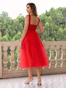 Joyfunear Elegant Waist-Cinched Sleeveless Dress, Suitable For Party And Gathering - Red - View 1