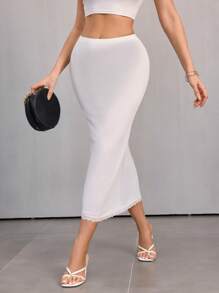 Hip Fashion Long Anti-Transparent Half-Body Skirt Shaping Bottoming Skirt Slim And Thin Inner Skirt Daily Outer Wear Petticoat (Micro Shaping) - White - View 5