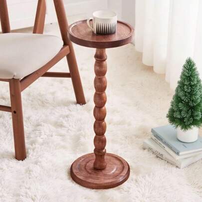 Vintage-Inspired Round Side Table With Sturdy Wooden Base , Perfect For Living Room, Bedroom, Or Office Decor, Coffee Table, Bedroom Accessory, Minimalist Design, Natural Wood Finish