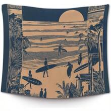 Beach Coastal Wall Tapestry, Retro Surfing Summer Ocean Wall Tapestry Hanging For Bedroom Beach House, Beachy Ocean Tapestries Wall Decor Art For Dorm Living Beachy Room