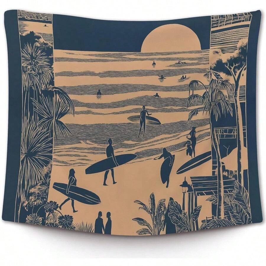 Beach Coastal Wall Tapestry, Retro Surfing Summer Ocean Wall Tapestry Hanging For Bedroom Beach House, Beachy Ocean Tapestries Wall Decor Art For Dorm Living Beachy Room
