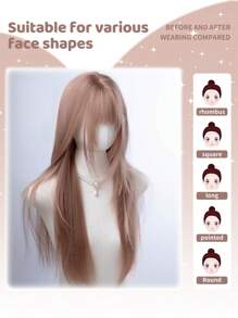 1. 合成耐热假发，带刘海，粉棕色长直发，由 28 英尺长的纤维制成，适合日常使用，天然人造假发 - 粉棕色 - 查看 2