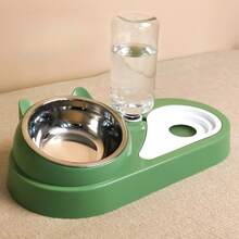 宠物双碗架 - 自动饮水猫/狗碗，颈部保护倾斜设计，防溢食物和水碗组合，不锈钢/陶瓷选项