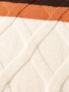 Boys' Contrast Color Striped Sweater, Argyle Knit Turtleneck Pullover, Suitable For School, Everyday Wear, Spring, Autumn, Winter - Apricot - View 6