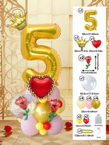 25pcs/Set Royal Princess Theme Luxury Party Decoration Balloon Set - Includes 32-Inch (Approx. 80cm) Deluxe Number Balloons (0-9 Silver/Pearl Pink/Purple/Gold), 18-Inch Clear Balloons, 10-Inch Romantic Heart Balloons (Red/Purple/Pink/Blue), And Exquisite Mini Balloons (Gold Crown/Silver Crown/Shell/Rose/Snowflake), Perfect For Frozen, Ice Palace Theme/Underwater Kingdom Theme/Magic Castle Theme/Rose Garden Theme And Other Royal Princess Style Celebrations, Baby Shower - Multicolor - View 19