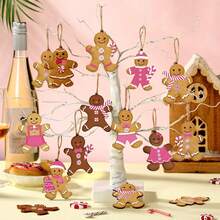 12pcs/24pc/36pc/Christmas Gingerbread Man Decorations, Used For Christmas Tree Decoration, Wooden Gingerbread Man Decorations, 3 Inch Christmas Home Kitchen Holiday Decor, Comes With Hemp Rope For Hanging On Christmas Tree, Wreath, Small Tree, Fireplace, Wall, Window, Tree Branch - Pink Cute Gingerbread Man - View 3