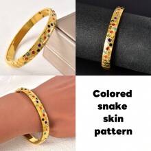 奢华复古18K彩色全钻几何金手链不锈钢开口款式适合女性日常聚会晚宴新娘婚礼宴会海滩度假佩戴 - 彩色 - 查看 5