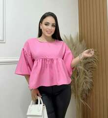 Women's Cropped Wide Ruffled Blouse - Baby Pink - View 3