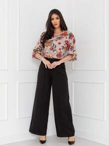 LAN FASHION Women's Printed Blouse With 3/4 Sleeves And Crepe Fabric - 米色 - 查看 5