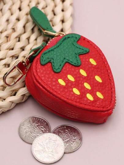 草莓零钱包钥匙扣水果吊饰 2025 新款钱包兼容 Airtag 女士钱包迷你钱包钱包零钱包腕包钱包钥匙扣钱包