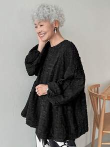 FRIFUL Women's Casual Solid Color Textured Loose Sweatshirt, Autumn,Long Sleeve Tops,Ruffle