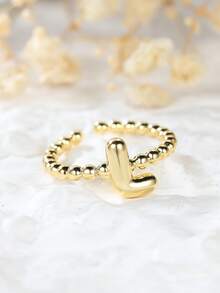 Tsnamer 1 pièce Bague vintage avec initiale en forme de cœur de A à Z, bague empilable minimaliste avec lettre gravée, cadeau pour elle, bijoux, cadeau pour femmes au quotidien - Bague à perles - Voir 26