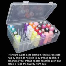 Organizador de carrete de hilo de costura WTMORE de 42 carretes - Caja de almacenamiento de plástico transparente y resistente para carretes de hilo gruesos y delgados, estante DIY para suministros de costura con divisores ajustables, organizador de accesorios de costura, accesorios de máquina de coser, almacenamiento de suministros de costura - Multicolor - Ver 10