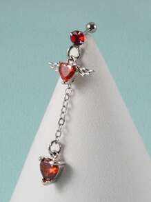 1pc Cubic Zirconia Heart & Wing Drop Earring Valentines - Silver - View 9