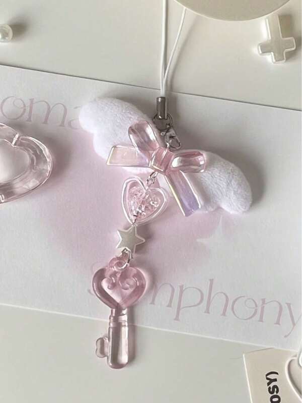 1 Stück Käse-rosa Schlüsselanhänger DIY Schmetterlingflügel, Herz, Stern Handyschnur, Notizbuch Anhänger Dekoration