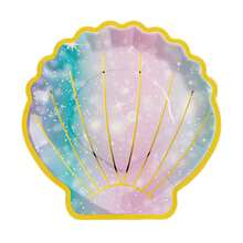 10pcs Iridescent Shell Design Paper Plates, Mermaid Theme Party Supplies, Tableware For Birthday, Holiday, Underwater Party