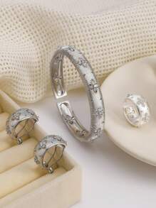 Silver Three-piece Bracelet + Earrings + Ring