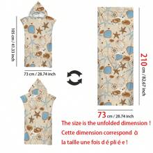 1 件海洋元素连帽印花斗篷、海星贝壳海葵印花沙滩巾、超柔软纤维沙滩毯和带帽沙滩巾二合一纽扣，解开纽扣即可变成沙滩毯、超强吸水毛巾，适合旅行、泳池、潜水、冲浪、瑜伽、露营 - 彩色 - 查看 21