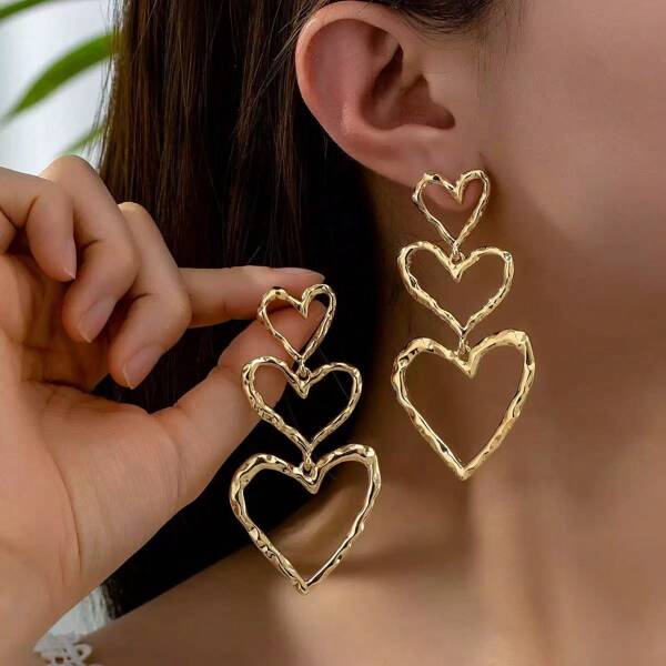 1 Pair Of Fashionable Heart-Shaped Alloy Line Earrings, Retro And High-End Light Luxury Ear Ornaments/Ear Drops