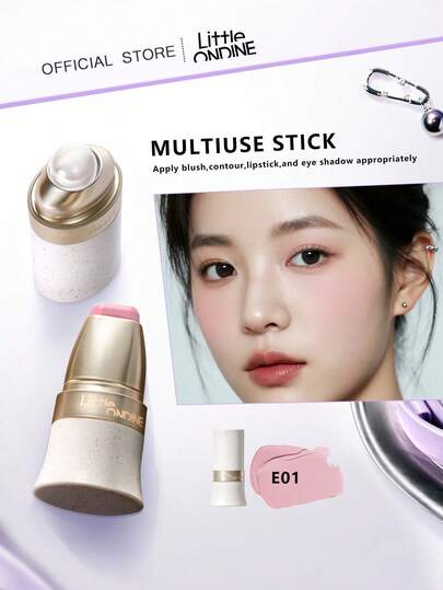 Little Ondine 4g/0.14oz Multi-Purpose Makeup Stick E01, Lightweight & Hydrating, Brightening & Natural, Long-Lasting, Easy To Apply, Portable, Can Be Used As Blush, Eyeshadow, Lipstick To Create A Fresh Makeup Look