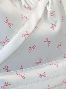 3pcs Fashionable Collegiate Bow Print Backpack Set, Includes Backpack, Lunch Bag And Pencil Case, With Laptop Compartment, Adjustable Shoulder Straps, Multi-Pocket Large Capacity, Multi-Functional Daily Backpack Set, Suitable For Girls/Teens/College Students/Graduates For Daily Use/Vacation/Travel/Back To School - White - View 12