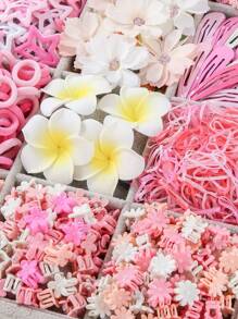 870 件/套儿童粉色菊花和蝴蝶花可爱公主发夹、发带、头带、毛巾环、BB 夹、女孩发饰组合套装、日常使用 - 彩色 - 查看 3