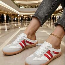 女士休闲运动鞋，新款春季复古系带训练鞋，拼色一脚蹬运动鞋 - 紅色 - 查看 2