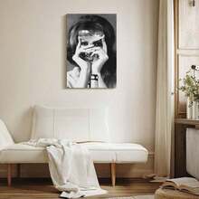 1pc Framed Canvas Poster, Female Portrait, Glass, Surrealism Style Wall Art Canvas Paintings, Ideal Gift For Bedroom Living Room Corridor, Wall Art, Room Decoration - 白色 - 查看 4