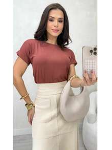 WOMEN'S SUEDE SKIRT WITH ZIPPER AND POCKET. STYLE AND ELEGANCE. - Off - White - View 6
