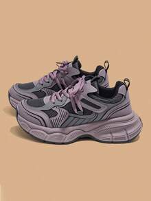 Zapatillas de suela gruesa para mujer, estilo ins, finas y antideslizantes, de malla ligera y transpirable, zapatillas de running casuales, zapatillas deportivas de moda. - Morado - Ver 2