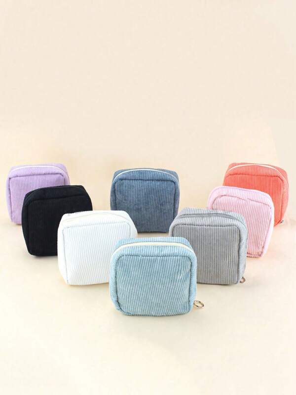 1pc Mini Makeup Bag, Small Cosmetic Travel Bag Nylon Toilet Organizer Bag For Women/Girls Sanitary Napkin, Cute Mini Zipper Small Pouch Preppy Coin Purse For School Work Travel, Corduroy Simple Travel Makeup Bag Portable Multifunctional Storage Bag Large Capacity Sanitary Pad Bag, Thick Sanitary Napkin Storage Bag Sanitary Pad Bag