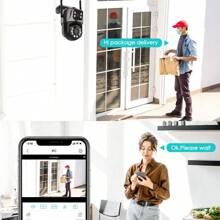 8MP 双镜头超高清 PTZ 摄像机，360° 旋转，AI 人体检测，全彩夜视，警报器警报，双向音频，WiFi/手机遥控，IP66 防水，适用于户外、家庭和商业用途 - 黑色 - 查看 8