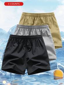 Bộ 3 quần short thể thao chạy bộ ngoài trời màu trơn thoáng khí thoải mái làm mát cho bé trai, mùa hè - Màu Xám nhạt - Xem 2