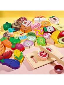 1 Set Of Pretend Simulation Fruit Kitchen Toys For Kids Cutting Game Children Early Educational Food Cognitive Role Play Wooden Toy - Multicolor - View 2